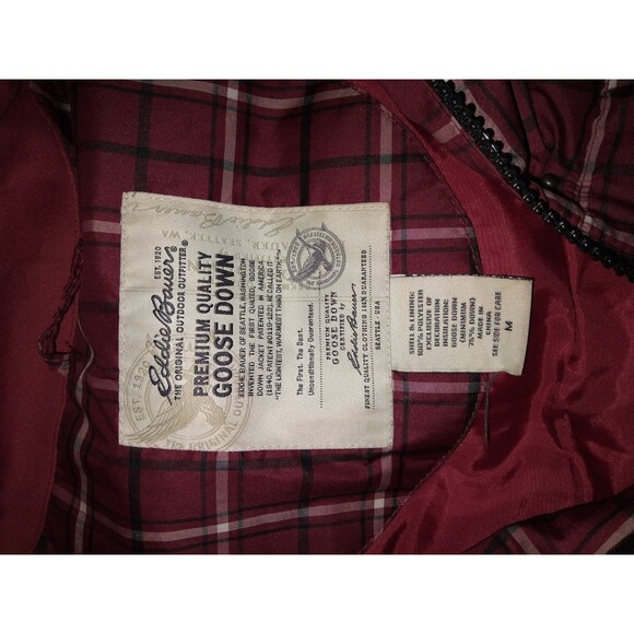 EDDIE  BAUER M MULTI RED PLAID PREM. GOOSE DOWN/ FULL ZIP PUFFER VEST  Pre-Owned - Picture 5 of 8